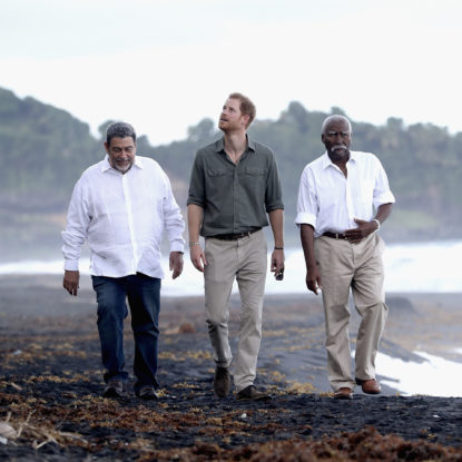 The Duke of Sussex walks with local leaders during his Caribbean tour